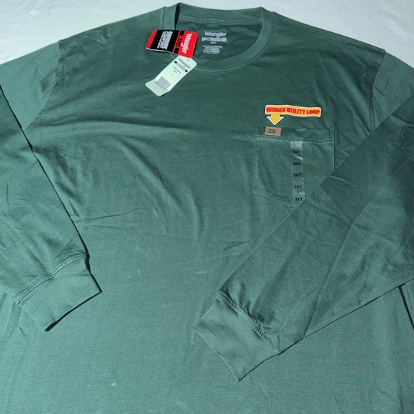 Wrangler Other - Wrangler Riggs Workwear Mens 3XT Green Long Sleeve Pocket T-Shirt Cotton READ